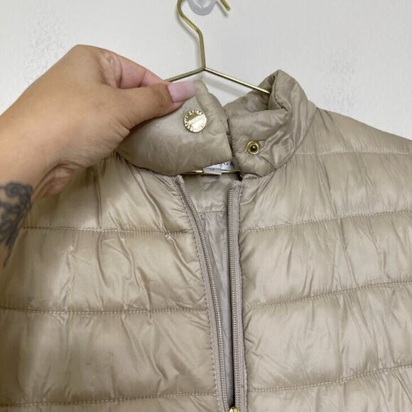 Via Spiga Puffer Jacket Size Medium Beige Full Zip Nylon Winter Packable Coat - Picture 5 of 11
